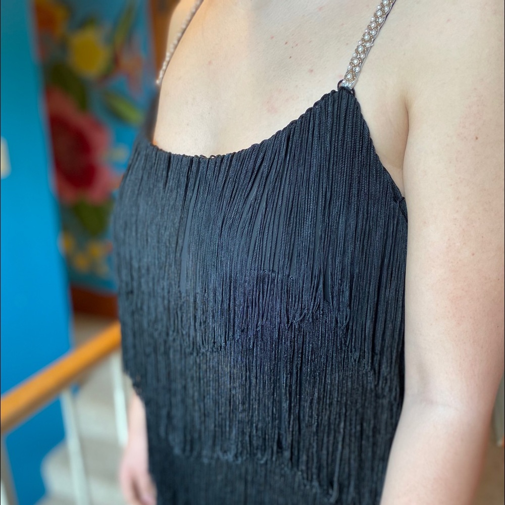 Black fringe flapper dress